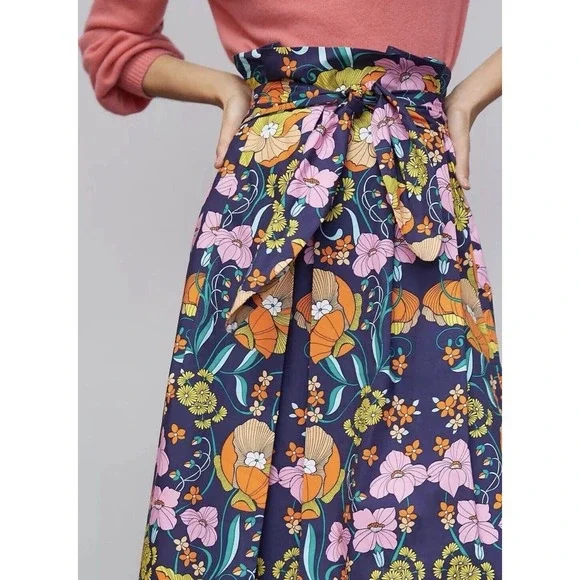 Corey Lynn Calter Kyla Midi Skirt M/L Anthropologie Paperbag Tie Waist A Line - Picture 4 of 14